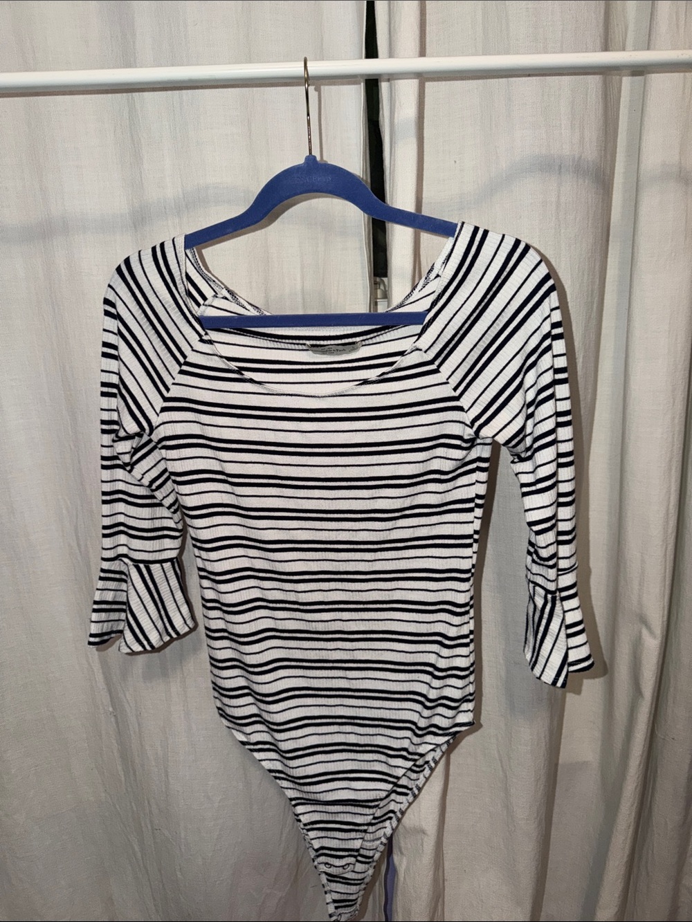 Abercrombie & Fitch Black and White Striped Women's Ribbed Bodysuit
